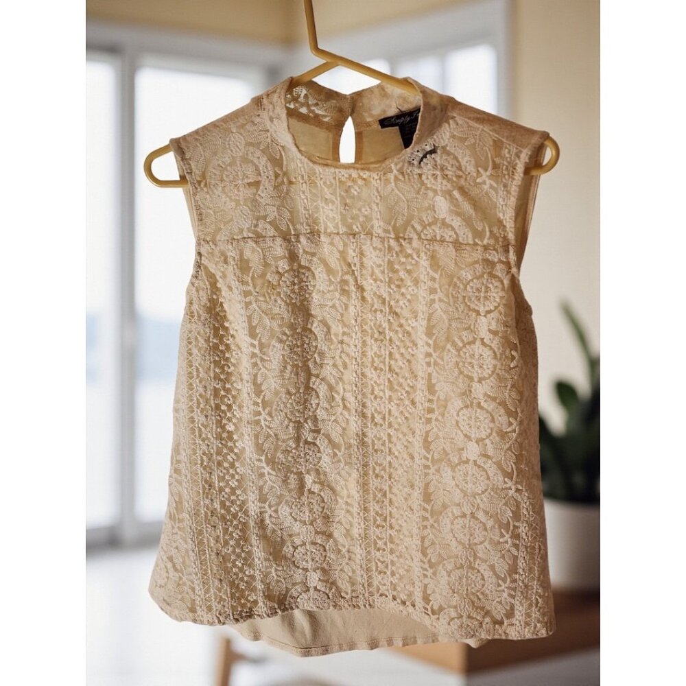 Simply Irresistible Cream Lace Sleeveless Top Women’s XL Keyhole Back - Picture 2 of 7